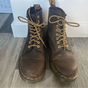 Dr. Martens Brown Leather 8-Eye Lace-Up Boots with Yellow Stitching